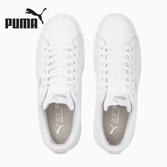 Women's Puma Vikky v3 Leather Trainers 383115_02 White Silver  US9.5 UK7 EUR40.5 - Picture 3 of 7